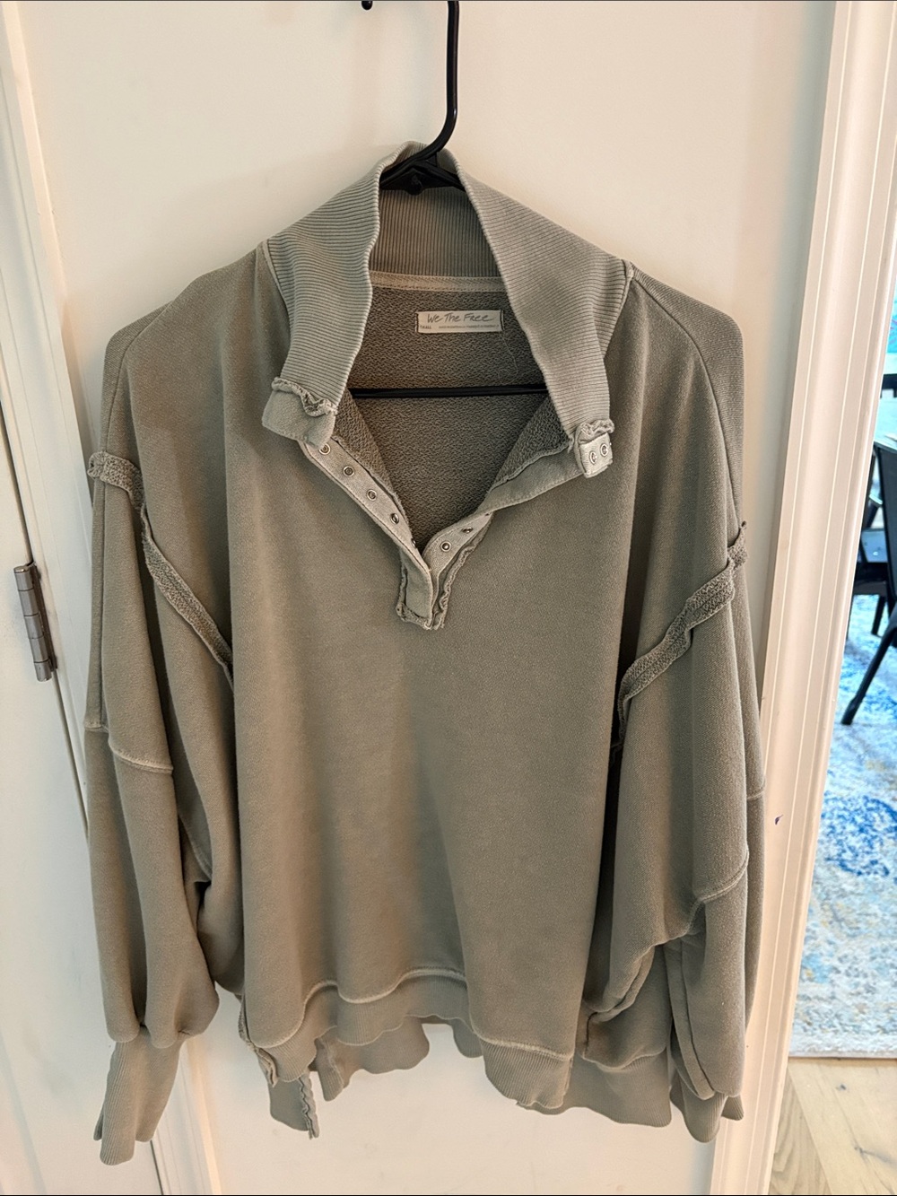 Free People Sage Green V-Neck Snap Pullover